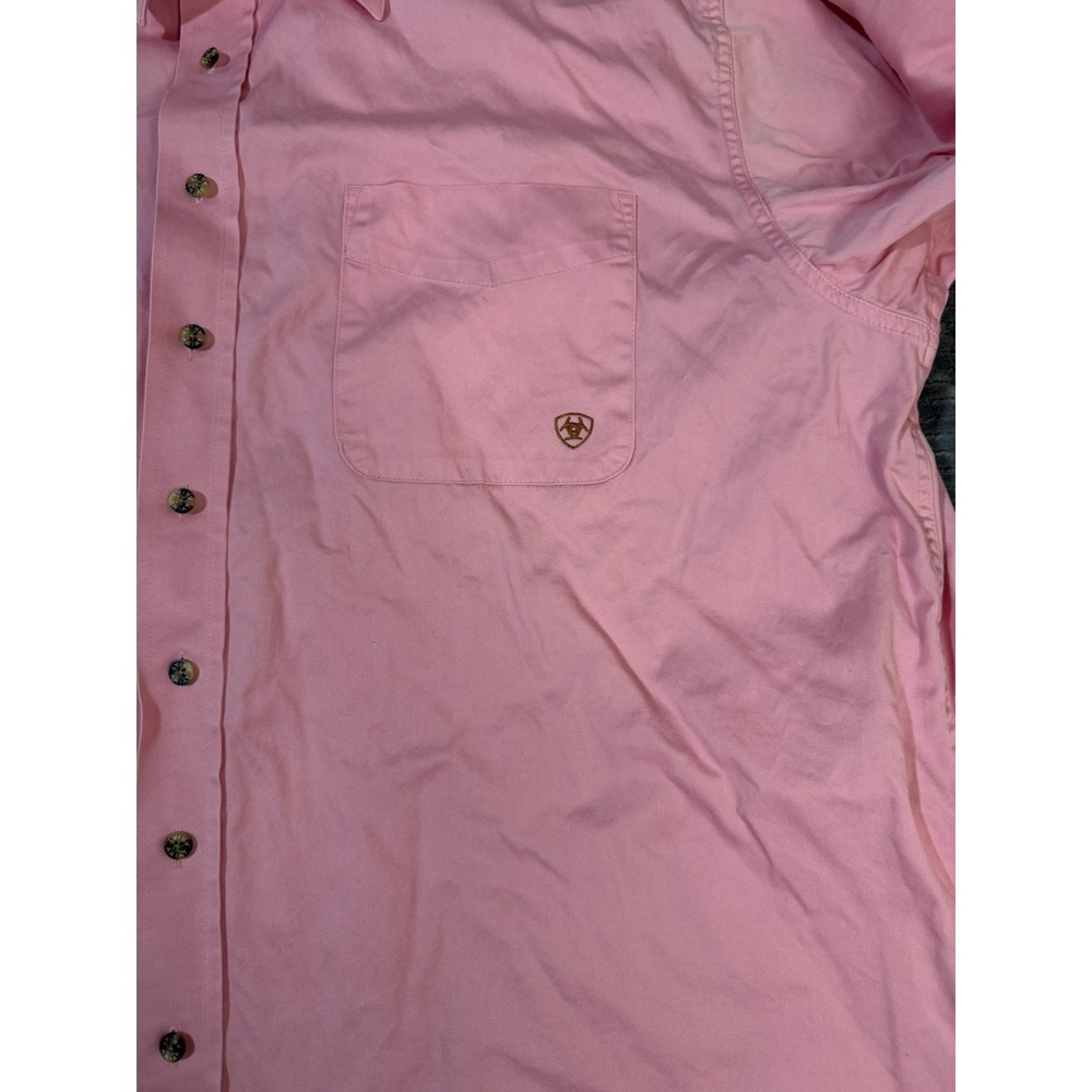 Ariat Solid Twill Shirt Mens XL Pink Classic Fit Western Button Down Cotton - Picture 3 of 7